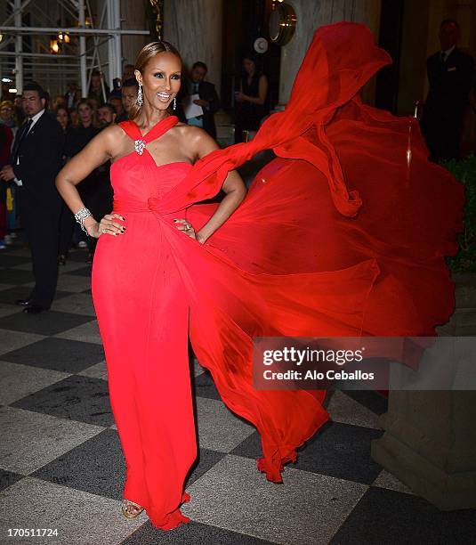 Iman arrives the 4th Annual amfAR Inspiration Gala New York at The Plaza Hotel on June 13, 2013 in New York City.