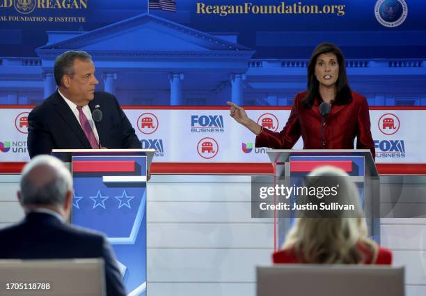Republican presidential candidates , former New Jersey Gov. Chris Christie and U.N. Ambassador Nikki Haley participate in the FOX Business Republican...