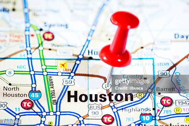 uns städte auf karte-serie: houston, texas - houston stock-fotos und bilder