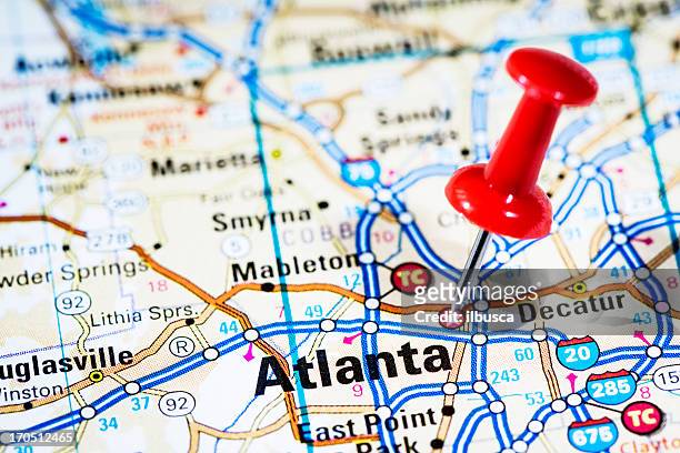 us capital cities on map series: atlanta, georgia, ga - atlanta stockfoto's en -beelden