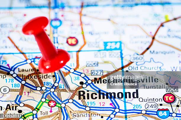 us capital cities on map series: richmond, virginia, va - richmond virginia map stock pictures, royalty-free photos & images