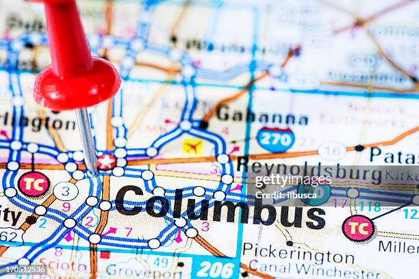 us capital cities on map series: columbus, ohio, oh - columbus ohio map stock pictures, royalty-free photos & images