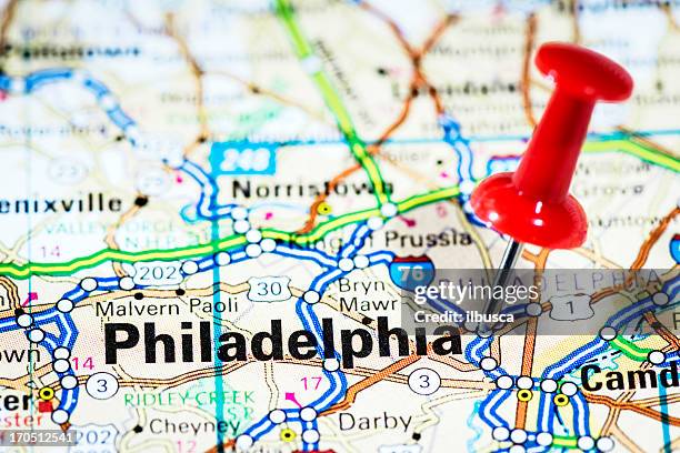 us cities on map series: philadelphia, pennsylvania - philadelphia pennsylvania map 個照片及圖片檔
