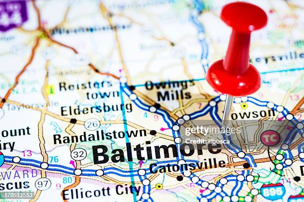 us cities on map series: baltimore, maryland - maryland us state stock pictures, royalty-free photos & images