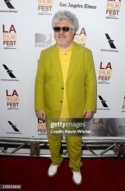 Filmmaker Pedro Almodovar arrives at the premiere of Sony Pictures Classics "I'm So Excited!" during the 2013 Los Angeles Film Festival at Regal...