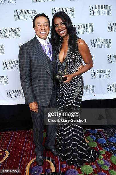 Smokey Robinson and Nicole Cook Johnson attend the Songwriters Hall of Fame 44th Annual Induction and Awards Dinner at the New York Marriott Marquis...