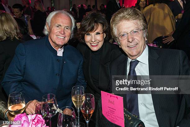 Yves Piaget, Denise Fabre and her husband Francis Vandenhende attend the Piaget Rose Day Private Event in Orangerie Ephemere at Jardin des Tuileries...