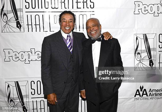 Smokey Robinson and Berry Gordy attend the Songwriters Hall of Fame 44th Annual Induction and Awards Dinner at the New York Marriott Marquis on June...