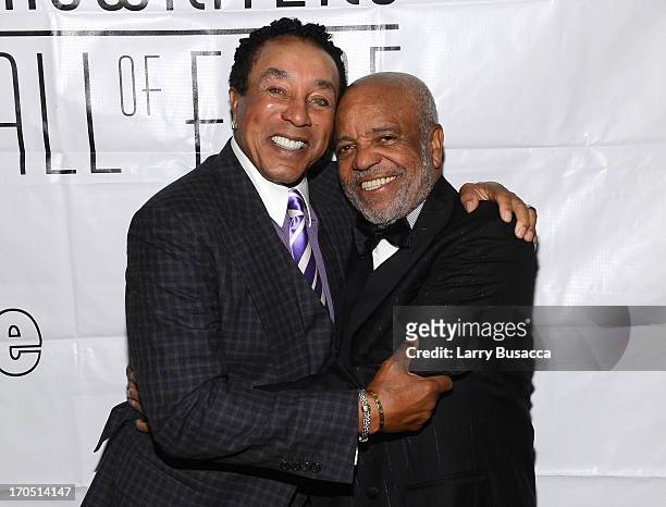 Smokey Robinson and Berry Gordy attend the Songwriters Hall of Fame 44th Annual Induction and Awards Dinner at the New York Marriott Marquis on June...