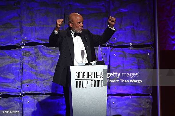 Berry Gordy speaks at the Songwriters Hall of Fame 44th Annual Induction and Awards Dinner at the New York Marriott Marquis on June 13, 2013 in New...