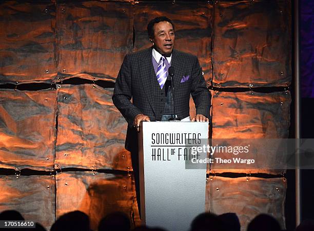 Smokey Robinson speaks at the Songwriters Hall of Fame 44th Annual Induction and Awards Dinner at the New York Marriott Marquis on June 13, 2013 in...