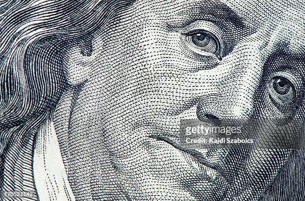benjamin franklin portrait - amerikaanse dollar stockfoto's en -beelden