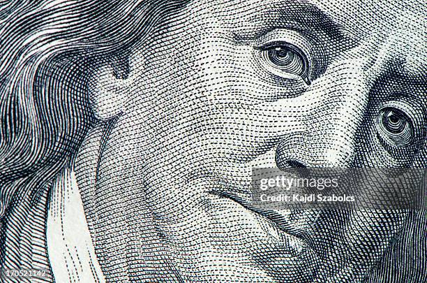 benjamin franklin portrait - one hundred dollar bill stock pictures, royalty-free photos & images