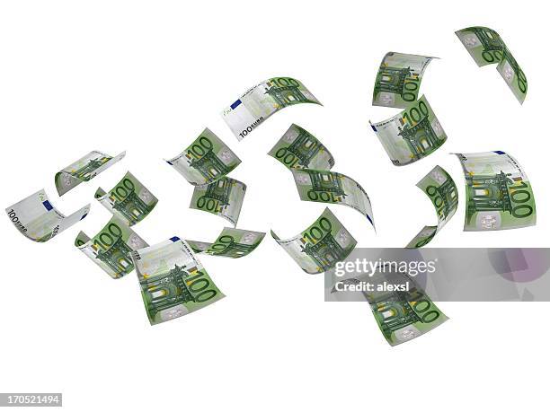 flying euro banknotes - euros stockfoto's en -beelden