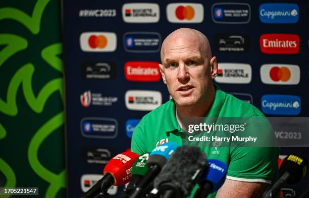 Tours , France - 4 October 2023; Forwards coach Paul O'Connell during an Ireland rugby media conference at Complexe de la Chambrerie in Tours, France.