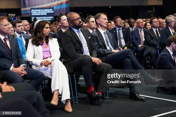 Home Secretary Suella Braverman, Foreign Secretary James Cleverly and Chancellor of the Exchequer Jeremy Hunt sit with cabinet ministers during the...