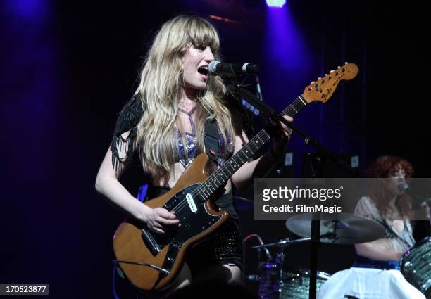 Lindsay Troy of Deap Vally performs onstage at This Tent during day 1 of the 2013 Bonnaroo Music & Arts Festival on June 13, 2013 in Manchester,...
