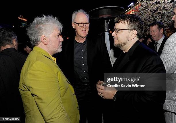 Director Pedro Almodovar, actors John Lithgow, and Guillermo del Toro attend the premiere of Sony Pictures Classics "I'm So Excited!" after party...