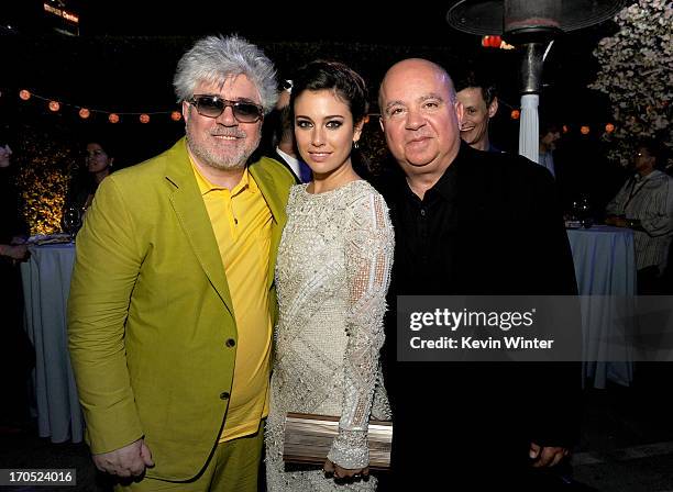 Director Pedro Almodovar, actress Blanca Suarez, and producer Agustin Almodovar attend the premiere of Sony Pictures Classics "I'm So Excited!" after...