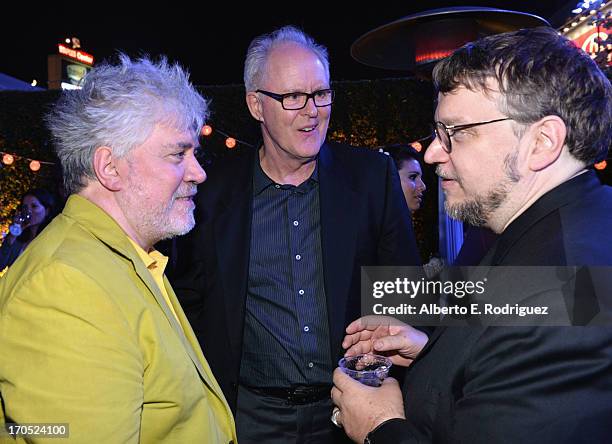 Director Pedro Almodovar, actorJohn Lithgow, and filmmaker Guillermo del Toro attend the after party for the 2013 Los Angeles Film Festival Opening...