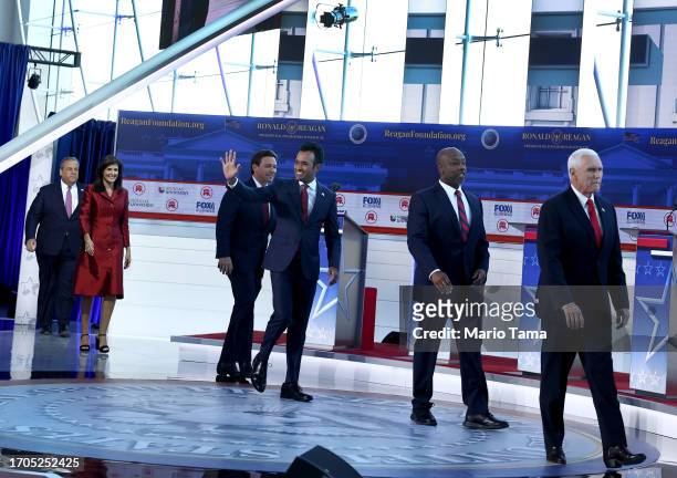 Republican presidential candidates , former New Jersey Gov. Chris Christie, former U.N. Ambassador Nikki Haley, Florida Gov. Ron DeSantis, Vivek...