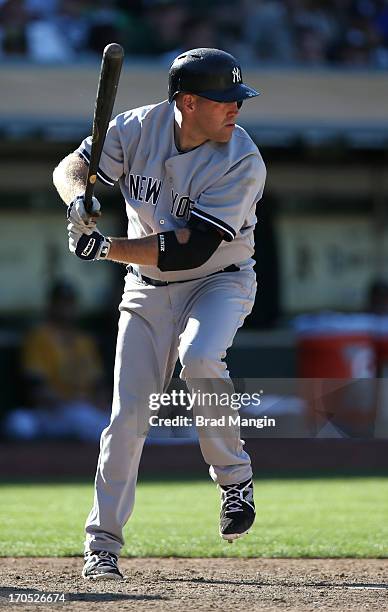 Kevin Youkilis of the New York Yankees bats against the Oakland Athletics during the game at O.co Coliseum on Thursday June 13, 2013 in Oakland,...