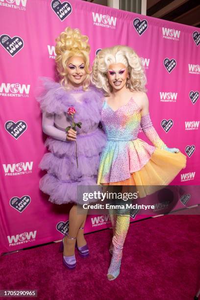 Cheryl Hole and Blu Hydrangea attend the premiere of 'RuPaul's Drag Race UK' season 5 at World Of Wonder on September 27, 2023 in Los Angeles,...