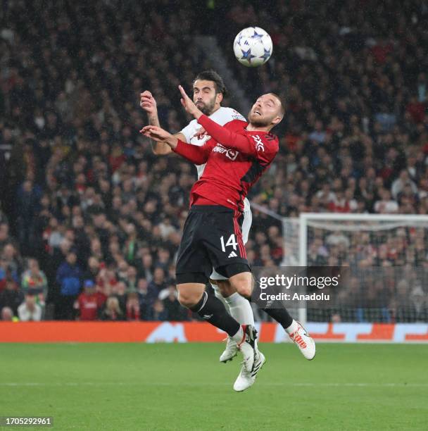 Abdulkerim Bardakci of Galatasaray in action against Christian Eriksen of Manchester United during the UEFA Champions League Group A soccer match...