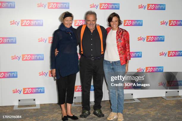 Kirsti Toscani , Oliviero Toscani and Lola Toscani attend the photocall of the event Sky 20 anni at Terme di Diocleziano.