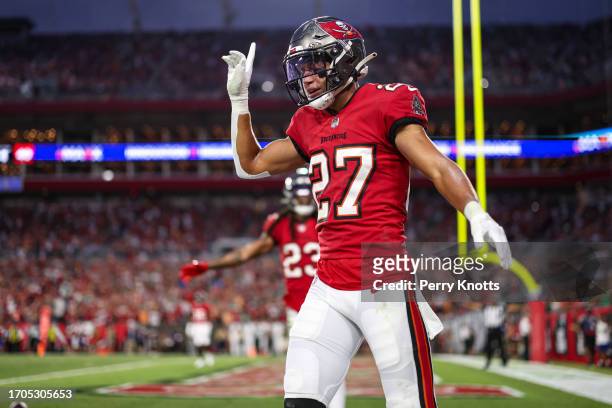 Zyon McCollum of the Tampa Bay Buccaneers celebrates after breaking up a pass during an NFL football game against the Philadelphia Eagles at Raymond...