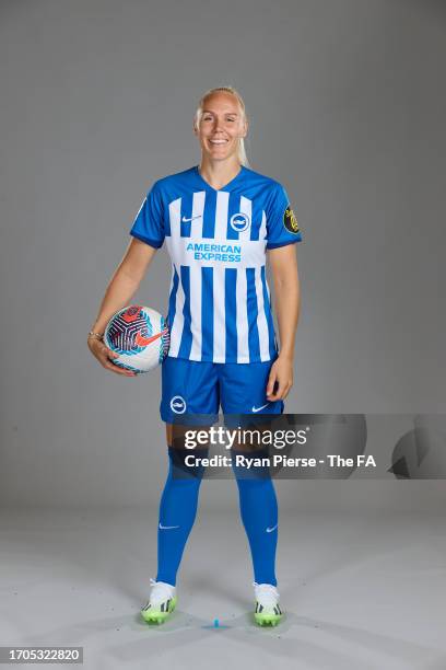 Maria Thorisdottir of Brighton & Hove Albion poses for a portrait during a Brighton & Hove Albion portrait session on September 15, 2023 in Brighton,...