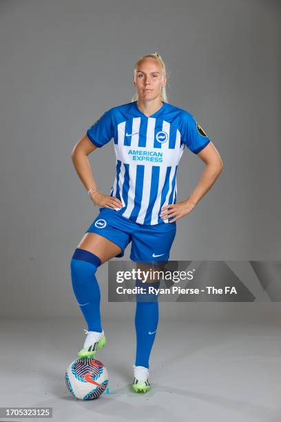 Maria Thorisdottir of Brighton & Hove Albion poses for a portrait during a Brighton & Hove Albion portrait session on September 15, 2023 in Brighton,...