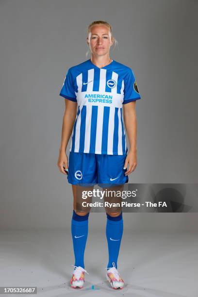 Pauline Bremer of Brighton & Hove Albion poses for a portrait during a Brighton & Hove Albion portrait session on September 15, 2023 in Brighton,...