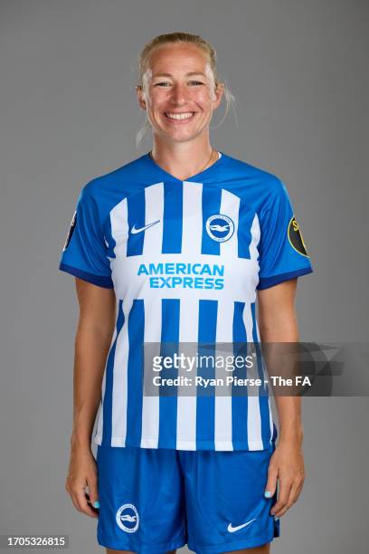 Pauline Bremer of Brighton & Hove Albion poses for a portrait during a Brighton & Hove Albion portrait session on September 15, 2023 in Brighton,...