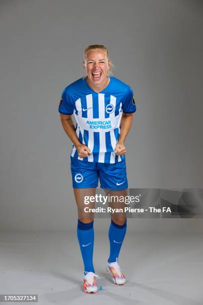 Pauline Bremer of Brighton & Hove Albion poses for a portrait during a Brighton & Hove Albion portrait session on September 15, 2023 in Brighton,...