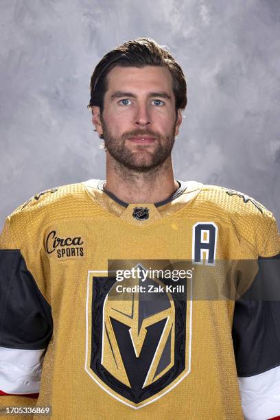 Alex Pietrangelo of the Vegas Golden Knights poses for his official headshot for the 2023-2024 season at City National Arena on September 20, 2023 in...