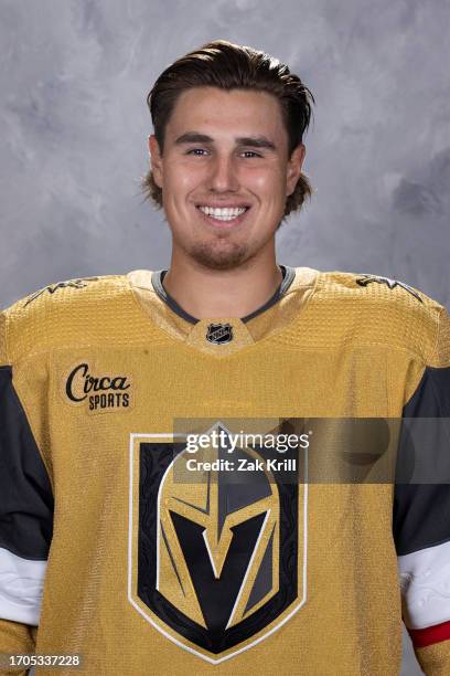 Zach Whitecloud of the Vegas Golden Knights poses for his official headshot for the 2023-2024 season at City National Arena on September 20, 2023 in...