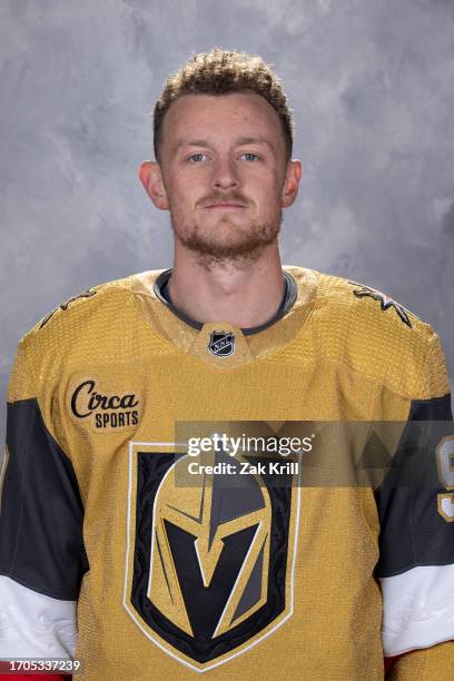 Jack Eichel of the Vegas Golden Knights poses for his official headshot for the 2023-2024 season at City National Arena on September 20, 2023 in Las...