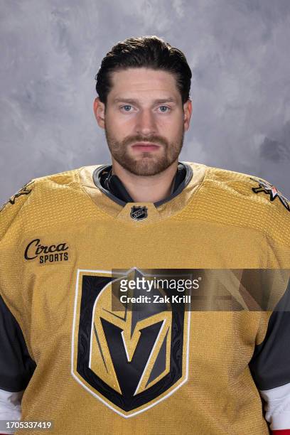Adin Hill of the Vegas Golden Knights poses for his official headshot for the 2023-2024 season at City National Arena on September 20, 2023 in Las...