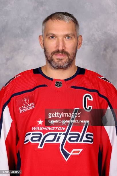 Alex Ovechkin of the Washington Capitals poses for his official headshot for the 2023-2024 season at MedStar Capitals Iceplex on September 20, 2023...
