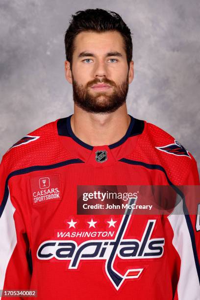 Tom Wilson of the Washington Capitals poses for his official headshot for the 2023-2024 season at MedStar Capitals Iceplex on September 20, 2023 in...