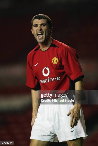 Roy Keane of Manchester United shouting at his team mates during his return to action in the reserve match between Manchester United and Newcastle...