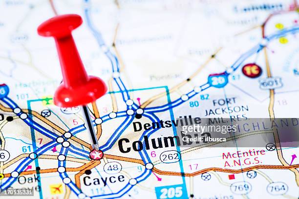 capital cities en el mapa de serie: columbia, carolina del sur, carolina del sur - columbia fotografías e imágenes de stock