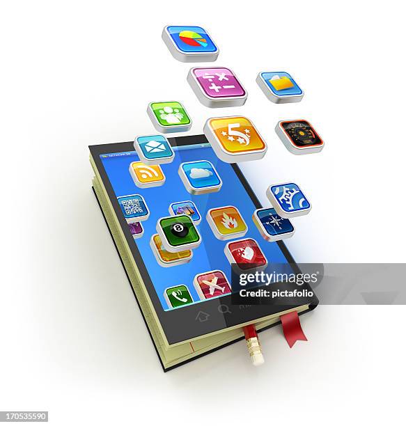 digital notebook and apps - exchanging books stock pictures, royalty-free photos & images