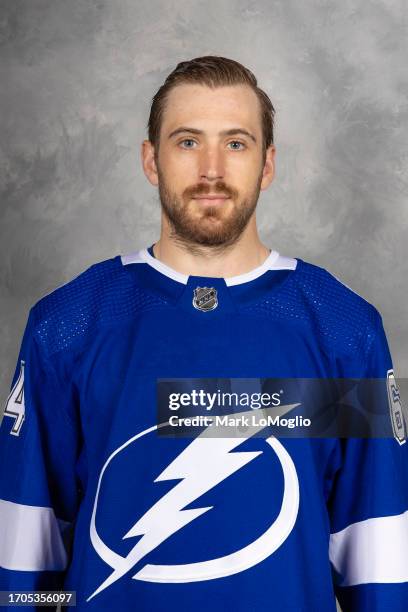 Tyler Motte of the Tampa Bay Lightning poses for his official headshot for the 2023-2024 season on September 20, 2023 at Amalie Arena in Tampa,...