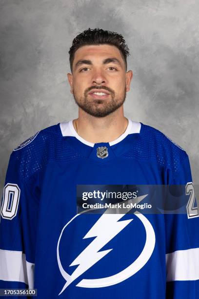 Nick Paul of the Tampa Bay Lightning poses for his official headshot for the 2023-2024 season on September 20, 2023 at Amalie Arena in Tampa, Florida.