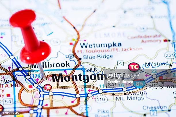 us capital cities on map series: montgomery, alabama, al - montgomery alabama stock pictures, royalty-free photos & images