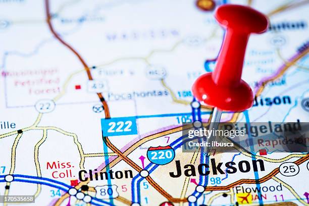 us capital cities on map series: jackson, mississippi, ms - mississippi river stock pictures, royalty-free photos & images