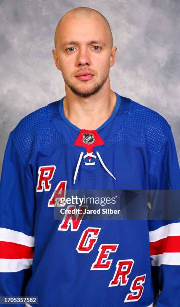 Artemi Panarin of the New York Rangers poses for his official headshot for the 2023-2024 season on September 20, 2023 at the Sonesta Hotel in White...