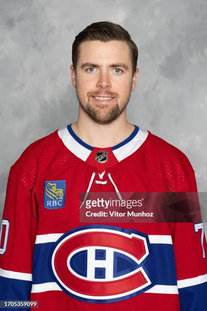 Tanner Pearson of the Montreal Canadiens poses for his official headshot for the 2023-24 season at Sports Complex CN on September 25, 2023 in...